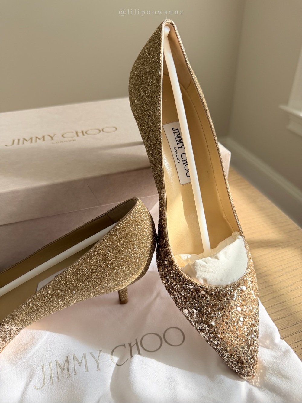 Jimmy Choo Aza Gold Glitter Pointed Toe Slip-On Pumps EU 38.5 US 8.5 - Picture 8 of 9